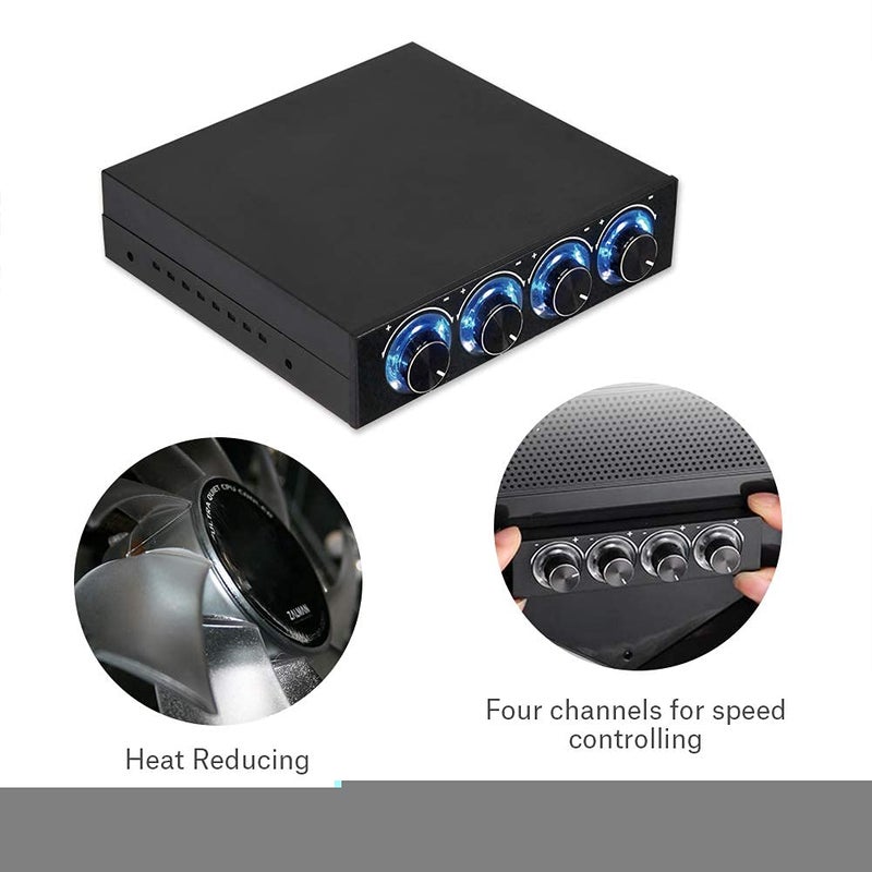 Lazmin PC Fan Speed Controller, 4 Channel Computer Cooling Fan Heat Sink Adjuster for PC with Blue LED - Image 4